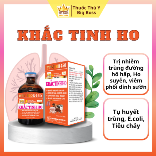 KHẮC TINH HO GIA SÚC - GIA CẦM - 100ML. Trị nhiễm trùng đường hô hấp, Ho suyễn,  viêm phổi dính sườn, trên trâu, bò, cừu và  lợn