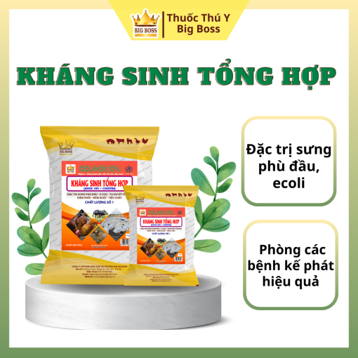 KHÁNG SINH TỔNG HỢP - 1KG. Đặc trị: Sưng phù đầu, ecoli, tụ huyết trùng, viêm phổi, tiêu chảy.