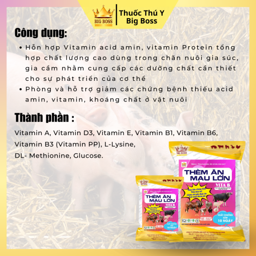 THÈM ĂN MAU LỚN -  VITA B - 1KG. Vật nuôi thèm ăn, ăn nhiều, lớn nhanh, giảm chi phí thức ăn - Hình ảnh 2