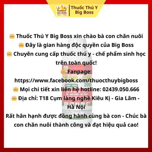 FLO-OR 200 - 1L. Đặc trị : CRD - ORT - CCRD ho- hen  suyễn - tiêu chảy thương hàn ghép E.Coli  kéo màng - Hình ảnh 5